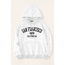 Bellanova Kapüşonlu Kanguru Cepli Oversize Sweatshirt Ön San Francısco Calıfornıa Yazılı Rahat Günlük