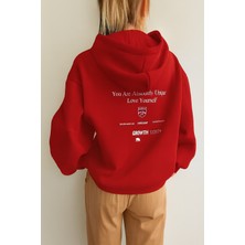 Bellanova Kadın Kapüşonlu 3 Iplik Sweatshirt Yazılı Sırt Baskılı Oversize Rahat Şık Günlük Stil