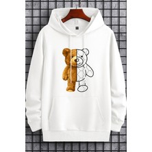 Bellanova Unisex 3 Iplik Oversize Kapüşonlu Kanguru Cepli Yarım Ayı Desenli Baskılı Sweatshirt