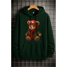 Bellanova Unisex 3 Iplik Şardonlu Kapşonlu Hoodie Sevimli Ayıcık Baskılı Sweatshirt