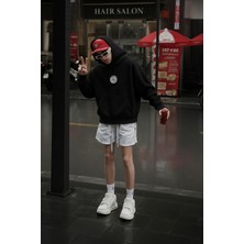 Bellanova Kapüşonlu Sweatshirt Ön Yuvarlak Sembol ve Arka Figür Baskı Unisex Rahat Stil