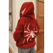 Bellanova Unisex 3 Iplik Kanguru Cepli Kapüşonlu Sweatshirt Özel Örümcek Baskılı Rahat Günlük Stil