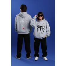 Bellanova Unisex 3 Iplik Kapüşonlu Kanguru Cepli Sweatshirt Ön Arka Özel Kırmızı Siyah Örümcek Baskı