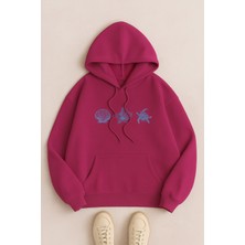 Bellanova Kapüşonlu Kanguru Cepli Oversize Sweatshirt Deniz Kabuklu Çiçekli Kaplumbağa Baskılı Rahat Günlük