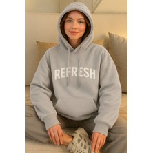 Bellanova Kadın Üç Iplik Kapüşonlu Sweatshirt Refresh Baskılı Rahat Oversize Kanguru Cepli Hoodie
