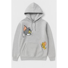Bellanova Kapüşonlu Sweatshirt - 3 Iplik Şardonlu - Kanguru Cepli - Rahat Kalıp - Tom & Jerry Baskılı Hoodie