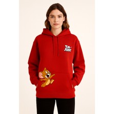 Bellanova Unisex Kapüşonlu Sweatshirt - 3 Iplik Şardonlu - Tom ve Jerry Baskılı - Rahat Günlük Hoodie