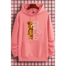 Bellanova Unisex 3 Iplik Oversize Kapüşonlu Kanguru Cepli Yarım Ayı Desenli Baskılı Sweatshirt