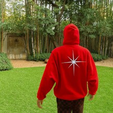 Bellanova Unisex Kapüşonlu 3 Iplik Şardonlu Yıldız Baskılı Kanguru Cepli Oversize Hoodie