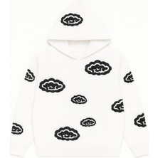 Bellanova Unisex Kapüşonlu Sweatshirt 3 Iplik Kanguru Cepli Rahat Kesim Bulut Desenli Baskılı Hoodie