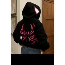 Bellanova Genç Stil Unisex Kapüşonlu 3 Iplik Kanguru Cepli Sweatshirt Modern Örümcek Baskılı