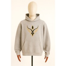 Bellanova Unisex Kapüşonlu Sweatshirt - Eagle Logo Baskılı - 3 Iplik Şardonlu - Rahat Günlük Spor Stil