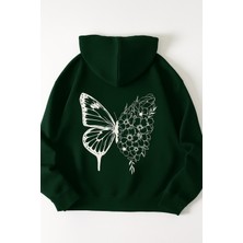Bellanova Unisex Kapüşonlu Sweatshirt | Baskılı Oversize Hoodie – Kelebek ve Çiçek Desenli – Rahat Günlük Stil