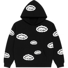 Bellanova Unisex Kapüşonlu Sweatshirt 3 Iplik Kanguru Cepli Rahat Kesim Bulut Desenli Baskılı Hoodie