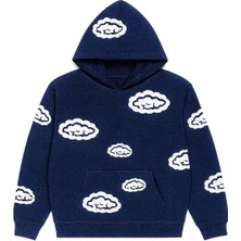 Bellanova Unisex Kapüşonlu Sweatshirt 3 Iplik Kanguru Cepli Rahat Kesim Bulut Desenli Baskılı Hoodie