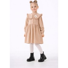 Kız Çocuk  Fırfırlı Yaka Uzun Kollu ELBISE-1571-V