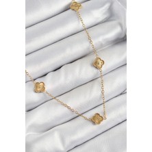 Clariss 316L Çelik Yonca Model Gold Renk Kadın Kolye