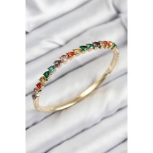 Clariss Pirinç Renkli Zirkon Taşlı Kalp Model Gold Renk Kadın Kelepçe