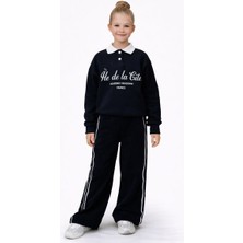 Rapapa Kız Çocuk 3 Iplik Şardonlu Sweatshirt ve Salaş Eşofman Alt Takım 5039 Lacivert