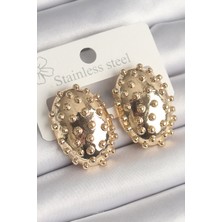 Zemira Home Pirinç Gold Renk Işleme Detaylı Oval Bombe Plaka Model Kadın Küpe