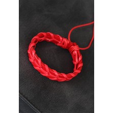 Moco Kırmızı Örgü Deri Erkek Bileklik