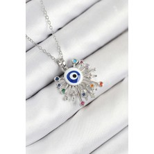 Clariss 316L Çelik Zirkon Taşlı Nazar Model Gümüş Renk Kadın Kolye