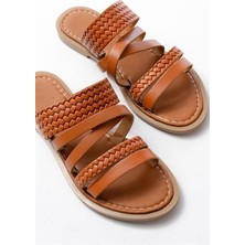 Sibel Gürel 169-161 Taba Örgülü Ortopedik Taban Hakiki Deri Kadın Sandalet