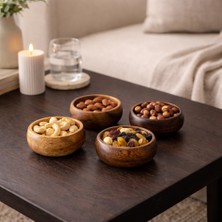 Durina Living 4’lü Akasya Ahşap El Yapımı Çerezlik Seti – Doğal Sunum Kasesi, Atıştırmalık & Kuru Yemiş Küçük Boy