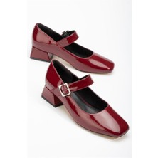 Sibel Gürel ST-006 Bordo Rugan Günlük 4 cm Topuklu Bayan Ayakkabı