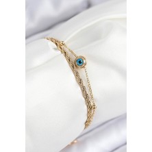 Clariss 316L Çelik Nazar Boncuk Model Burgu Zincir Gold Renk Kadın Bileklik