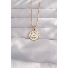 Clariss 316L Çelik Gold Renk Beyaz Mineli Karışık Figürlü Tarot Kolye