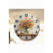 AA Shop Çiçek Bitki Renkli Baskı Desenli Sayılı Hediyelik Ahşap Sessiz Tablo Duvar Saati 667