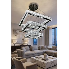 G-Light Kare 3 Kat Kristal Taşlı Modern LED Avize – Salon & Oturma Odası – 3 Renk – Ayarlanabilir Kablo