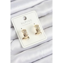 Clariss Xuping Zirkon Taşlı Geometrik Desenli Halka Model Gold Renk Kadın Küpe