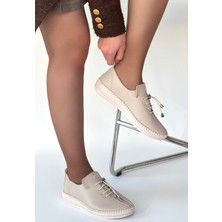 Shoegar Warte Bej Cilt Bağcıklı Spor Ayakkabı