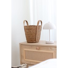 Greenvila Kulplu Doğal Hasır Saksı | El Örgüsü Dekoratif Hasır Sepet | Çap 22 cm