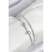 Clariss Pirinç Zirkon Taşlı Kalp Model Gümüş Renk Kadın Bileklik