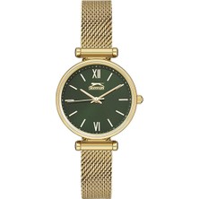 Slazenger Kadın Kol Saati 31 mm – Yeşil Kadran, Altın Kordon, 3 Atm