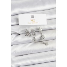 Zemira Home Pirinç Gümüş Renk Zirkon Taşlı Kutup Yıldızı Model Ysx Trio Küpe Seti