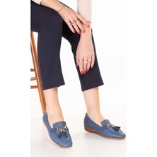 Gondol Hakiki Deri Esnek Rahat Taban Yumuşak Deri Rahat Loafer ALB.228 - Mavi - 38 Mavi