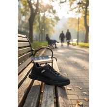 Enoch Erkek Spor ve Günlük Ayakkabı Tam Ortopedik Tabanlı Siyah Keten Görünümlü Sneaker