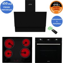 Eminçelik ve Afm Tech Markalı/ Duo Elektrikli Vitro. Siyah  Ankastre Set (VC640 +FM7700+FM3400)