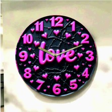 AA Shop Love Kalp Sevgili Renkli Baskı Desenli Sayılı Hediyelik Ahşap Sessiz Tablo Duvar Saati 714
