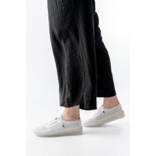 Sibel Gürel S-365  Beyaz Desenli Hakiki Deri Şeffaf Taban Kadın Spor Ayakkabı