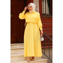 Tesettür Diyarı Lizza Kumaş Cepkenli Elbise- Sarı