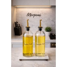Mermer Stantlı Akıtmaz Gold Başlıklı 2'li Yağdanlık Seti  500 ml ( Thn)