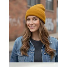 Lunaknit Sarı Düz Bere Unisex | Yumuşak Dokulu Triko Bere | Günlük Kullanım Kışlık Bere