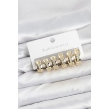 Zemira Home 316L Çelik Gold Renk Zirkon Taşlı Halka Küpe Seti