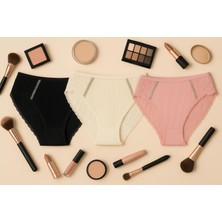 Mavi Qumsal Ön Arka Ribana Dantel Şeritli Bikini 3'lü Set