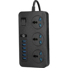 Qasul Akım Korumalı Çocuk Koruma Kilitli  9 Girişli 6 USB 3 Priz Girişli Yüksek Akım Güçlü Evrensel 2 Metre Kablo Uzunluklu Gurup Priz Ev Ofis  Için